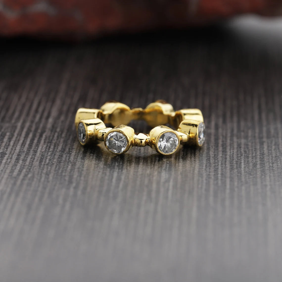 Zircon Gold Ring, Engagement Ring, Round Cut Ring, Minimalist Eternity Ring, Dainty Ring, Open Ring Crystal Stack CZ Ring Band Ring US 4size