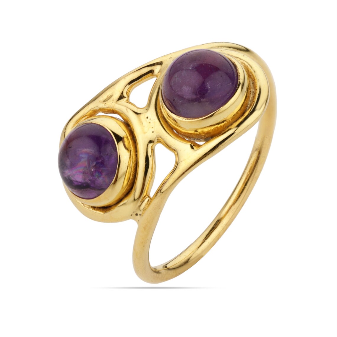 Purple Amethyst Ring, February Birthstone Ring, Purple Ring for her, Stacking Ring, Gold Plated, Round Ring, birthday gift, stackable ring