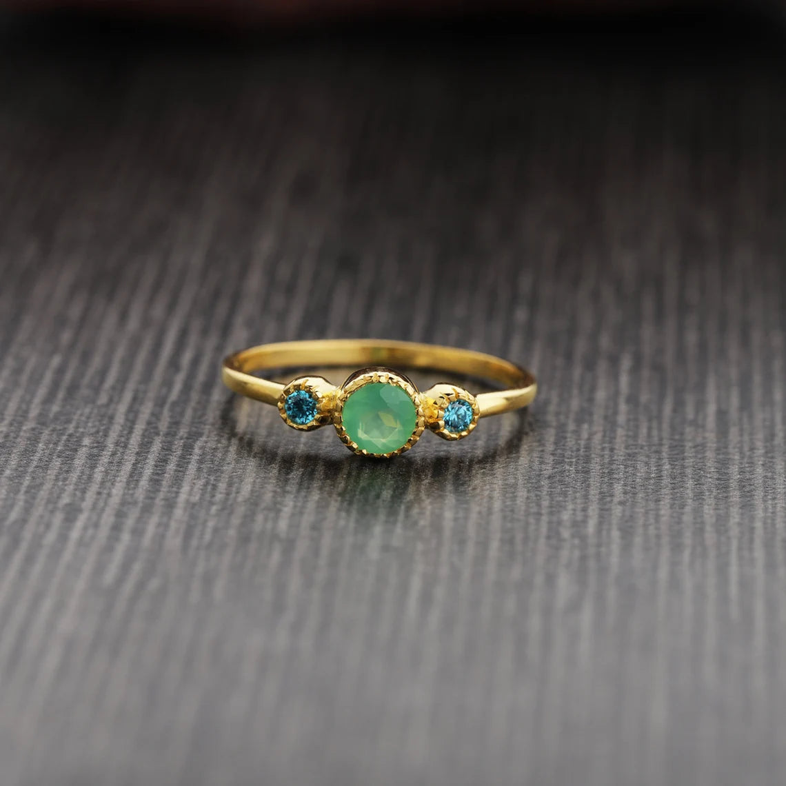 Chrysoprase Onyx Ring - Chryso Onyx CZ Ring - Aqua Onyx Gold Ring - Chryso Onyx Gold Ring Stack Ring, Stacking Ring, Round Ring