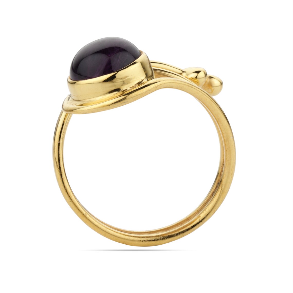 Stackable 925 Silver Ring - Amethyst Cabochon Ring - February Birthstone Ring - Round Amethyst Ring - Birthday Gift