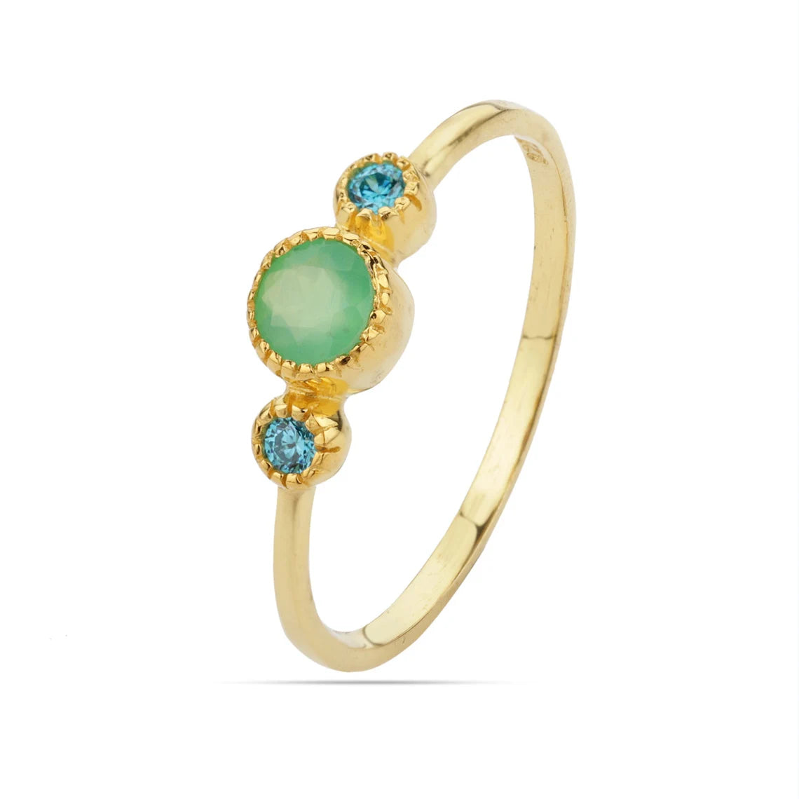 Chrysoprase Onyx Ring - Chryso Onyx CZ Ring - Aqua Onyx Gold Ring - Chryso Onyx Gold Ring Stack Ring, Stacking Ring, Round Ring