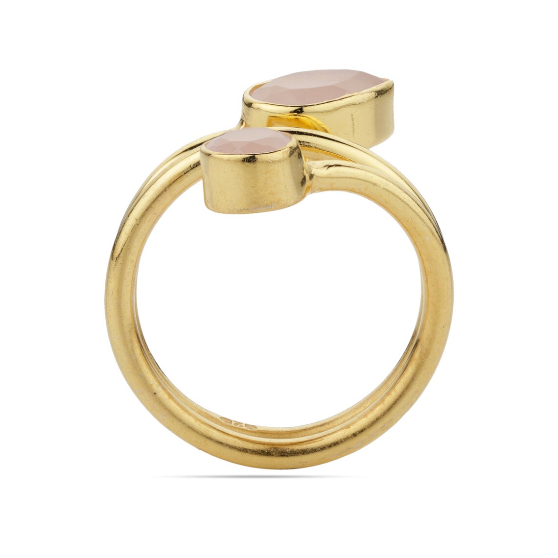 Pink Chalcedony Gold Ring, Multi Gemstone Ring, Stacking Ring, Round Pear Ring, Gemstone ring, Sterling Silver Gold Ring