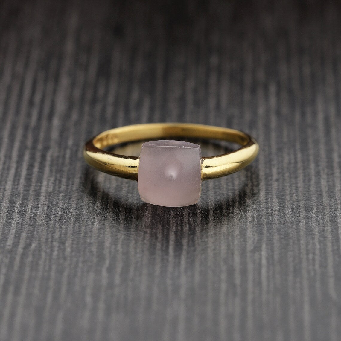 Pink Chalcedony Gold Ring, Stacking Ring, Cushion ring, Gemstone Ring