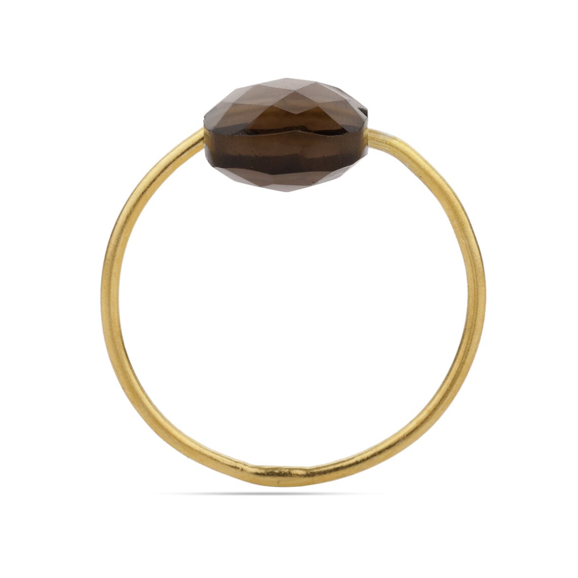 Smoky Quartz Cushion Ring, Brown Checkerboard, Faceted Gemstone, Birthstone, Smoky Quartz drill Ring Stacking Ring Birthstone