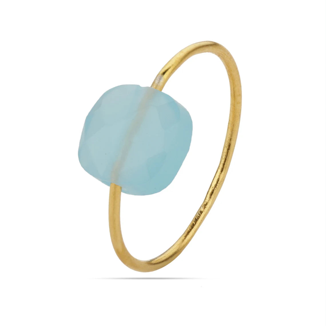 Drill Stone - Blue Chalcedony - Gold Plated - Sterling Silver Ring