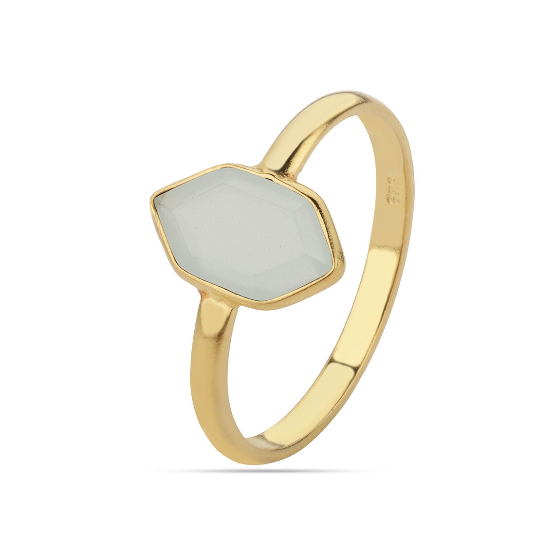 Gold Plated on 925 Sterling Silver - Aqua Chalcedony Gold Plated Ring, Chalcedony Minimalist Ring - Birthstone Ring