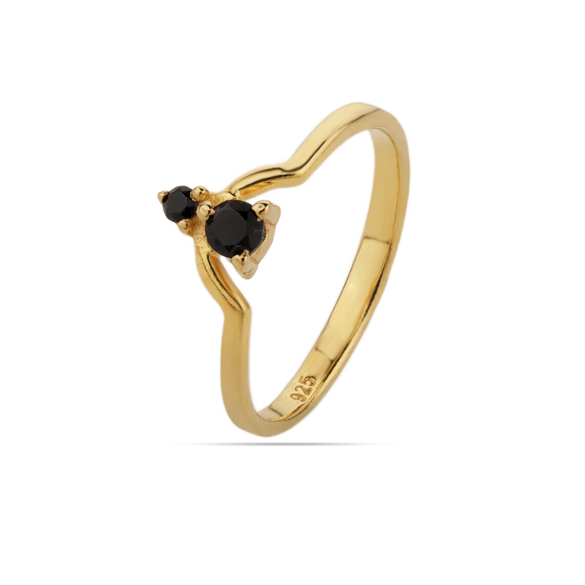 Tiny Black Onyx Gold Plated Ring, Minimalist Ring