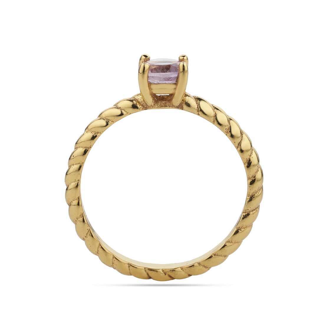 Round Amethyst Ring, Amethyst Gold Ring, Round Cut Amethyst Ring,Twisted Band Ring Purple Amethyst gold Ring, Tiny Amethyst Ring