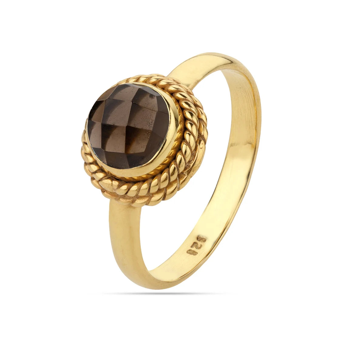 Smoky Quartz Gold Ring - 925 Sterling Silver Smoky Topaz Gemstone Ring