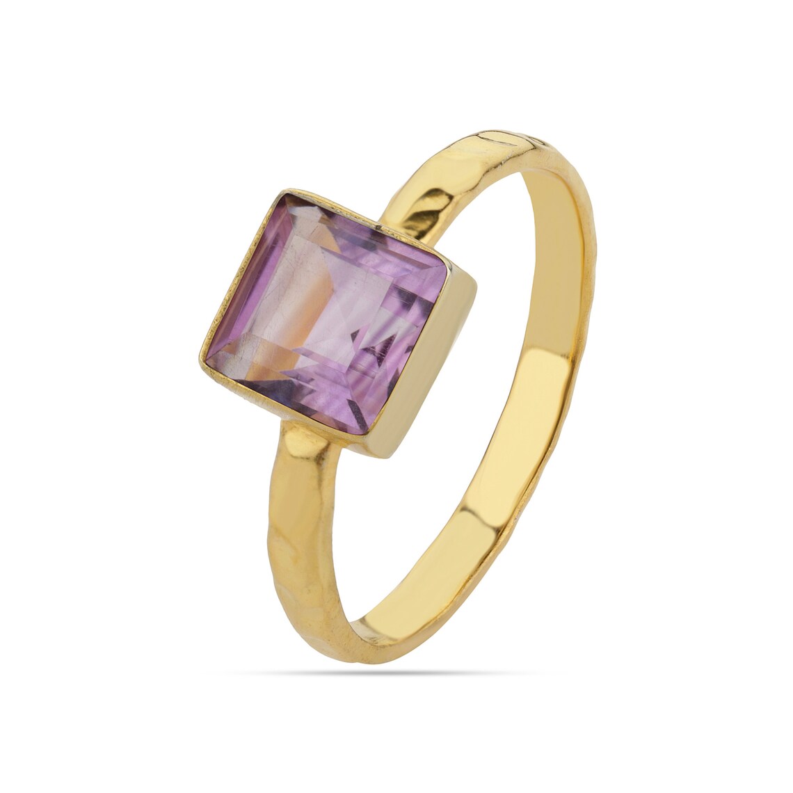 Dainty Gold Plated Natural Cut Amethyst Ring, Gold Stackable Ring, Tiny Stack Ring, Stacking Ring, February Birthstone Ring