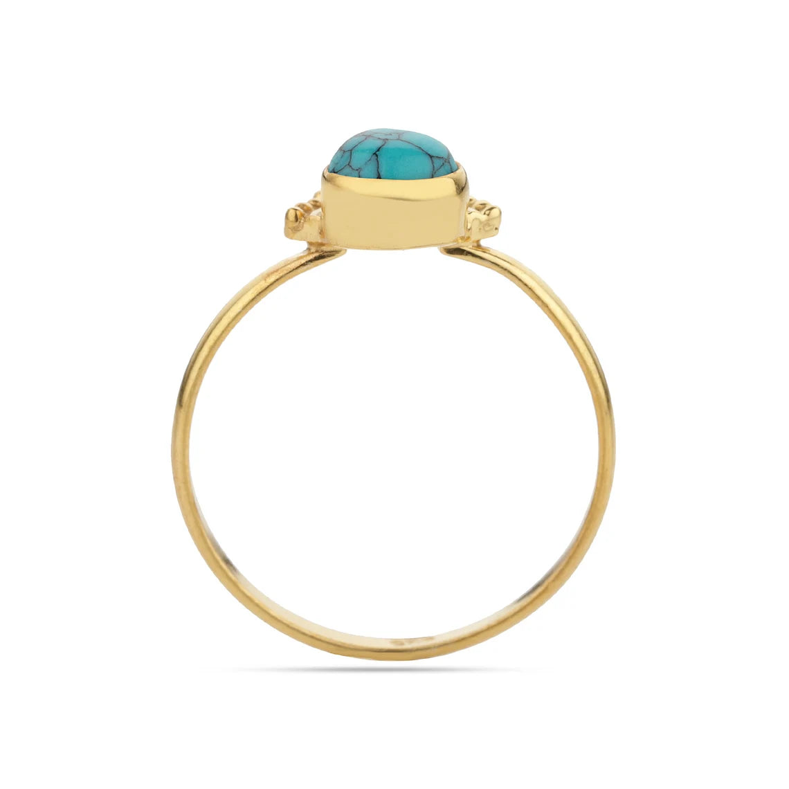 Turquoise Gold Plated Ring, Turquoise Stacking Ring - Silver Ring - Turquoise Round Ring