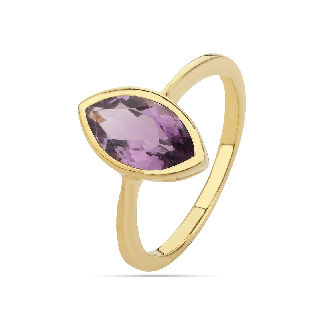 Marquise Amethyst Ring-Gold-Rich Purple, Estate-Set-Solitaire Style-Large Stone-February Birthstone-