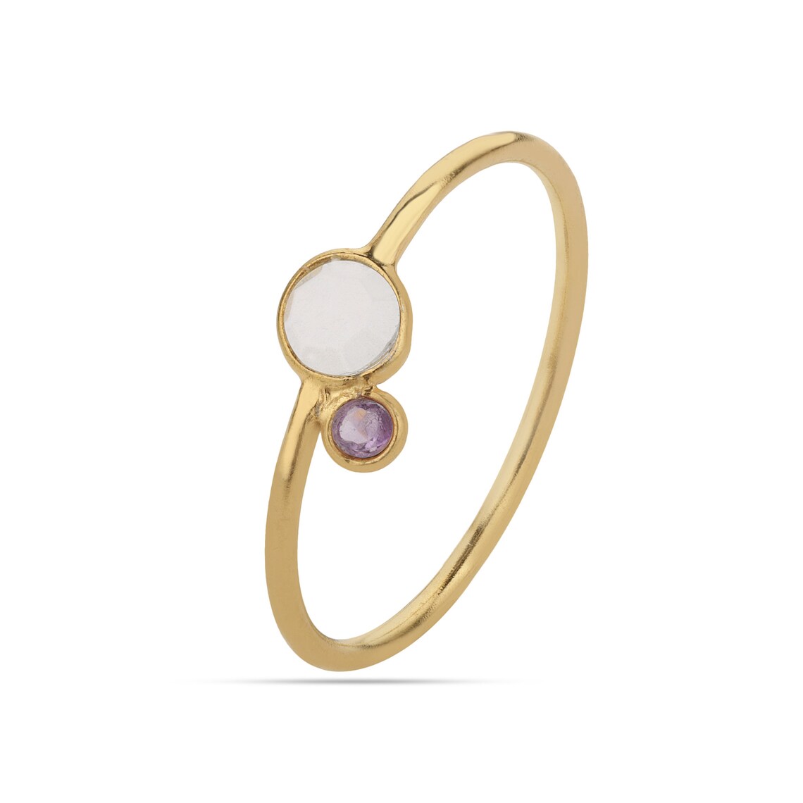 Crystal & Amethyst stack Ring Round amethyst stacking Ring -18k Gold Plated -Solid Silver Ring- Unique Ring Designer Ring -Women Ring