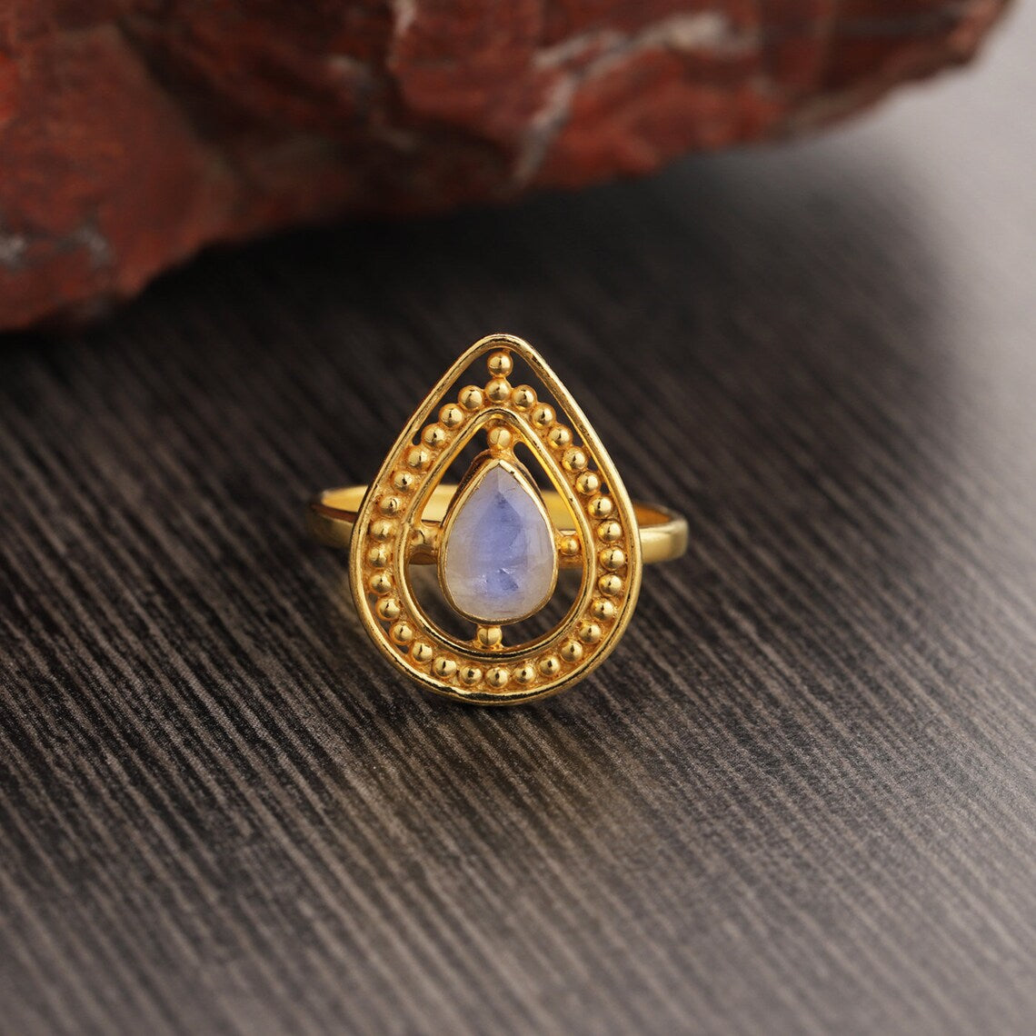 Natural Prehnite Gemstone Ring, Sterling Silver Gold Plated Ring, Artisan Gift, Stacking Ring ,Natural Prehnite Statement ring Handmade