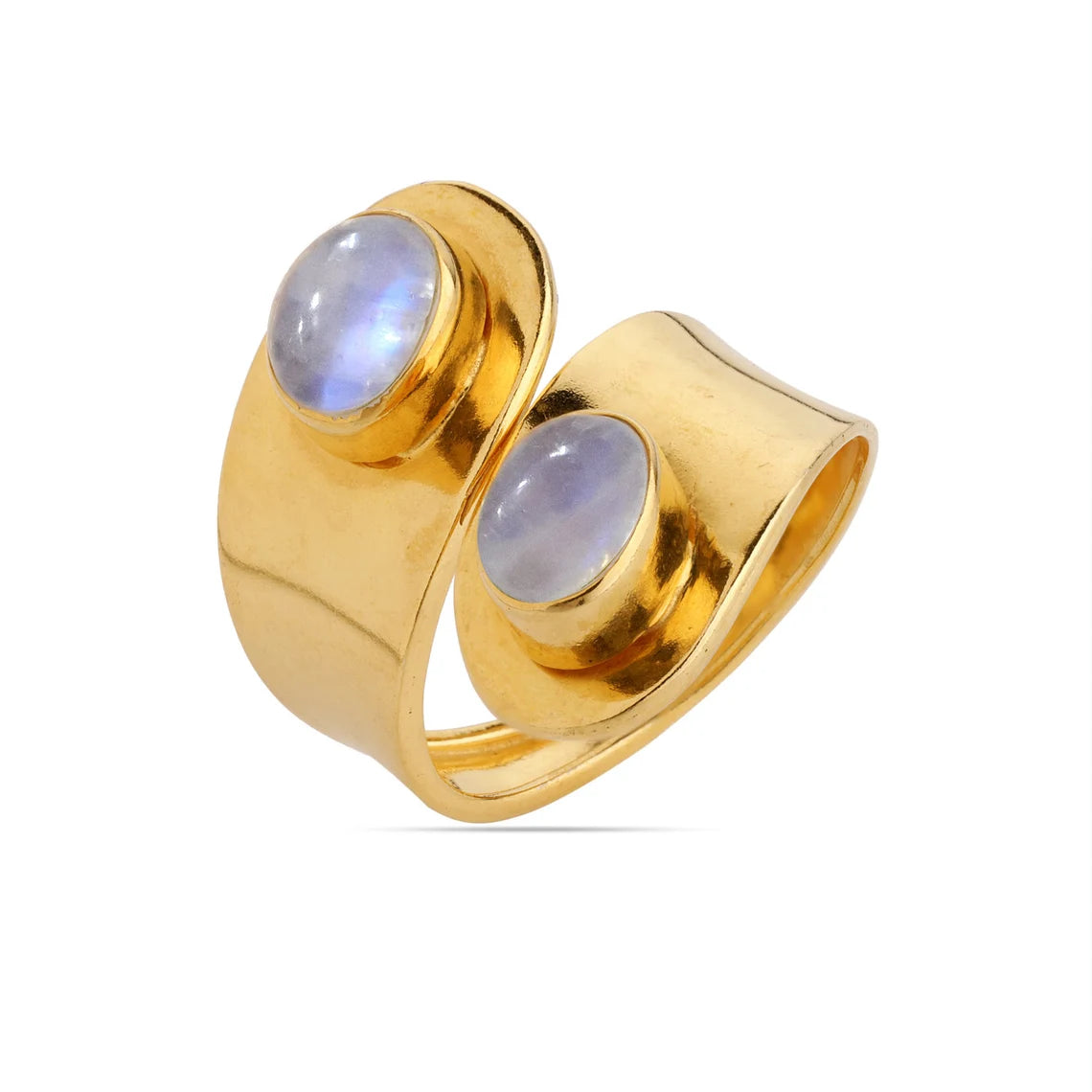 Rainbow Moonstone Ring - Open Ring - Gold Moonstone Ring - 925 Sterling Silver Moonstone Oval Ring - Band Ring