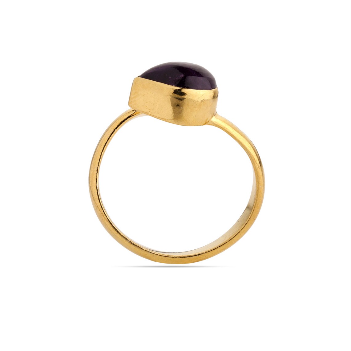Adjustable Amethyst Gold Plated Pear Shape Ring - 925 Sterling Silver Ring