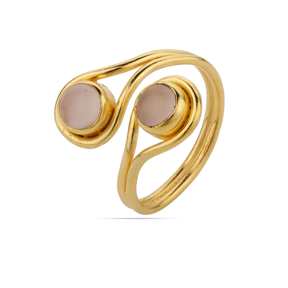 Natural Pink Chalcedony Ring, Gold Plated Ring, Pink Chalcedony Round Ring, Adjustable Ring