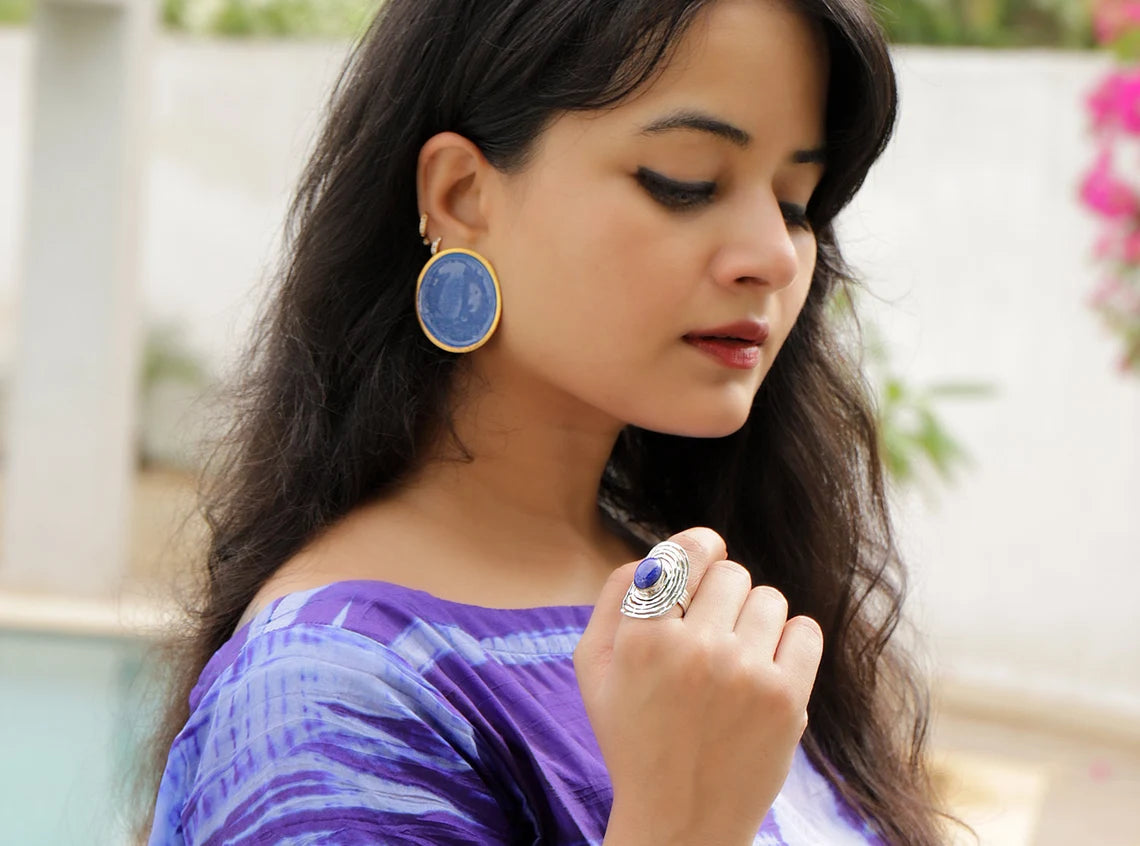 Blue Lapis Lazuli Ring in 925 Sterling Silver