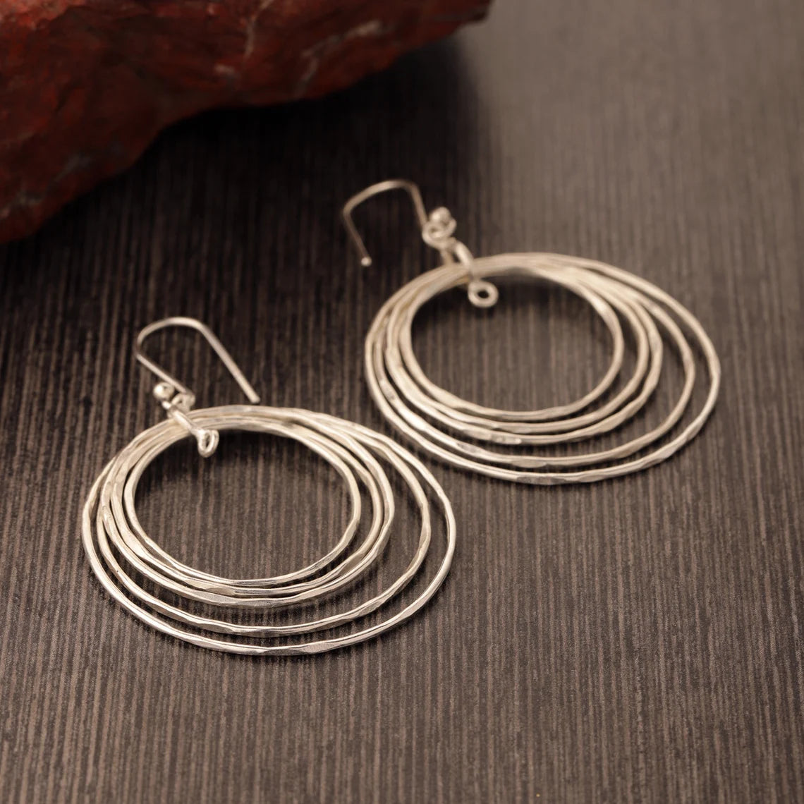 925 Sterling Silver Multiple hoop Earrings, Hammered Finish, 5 hoops Earrings