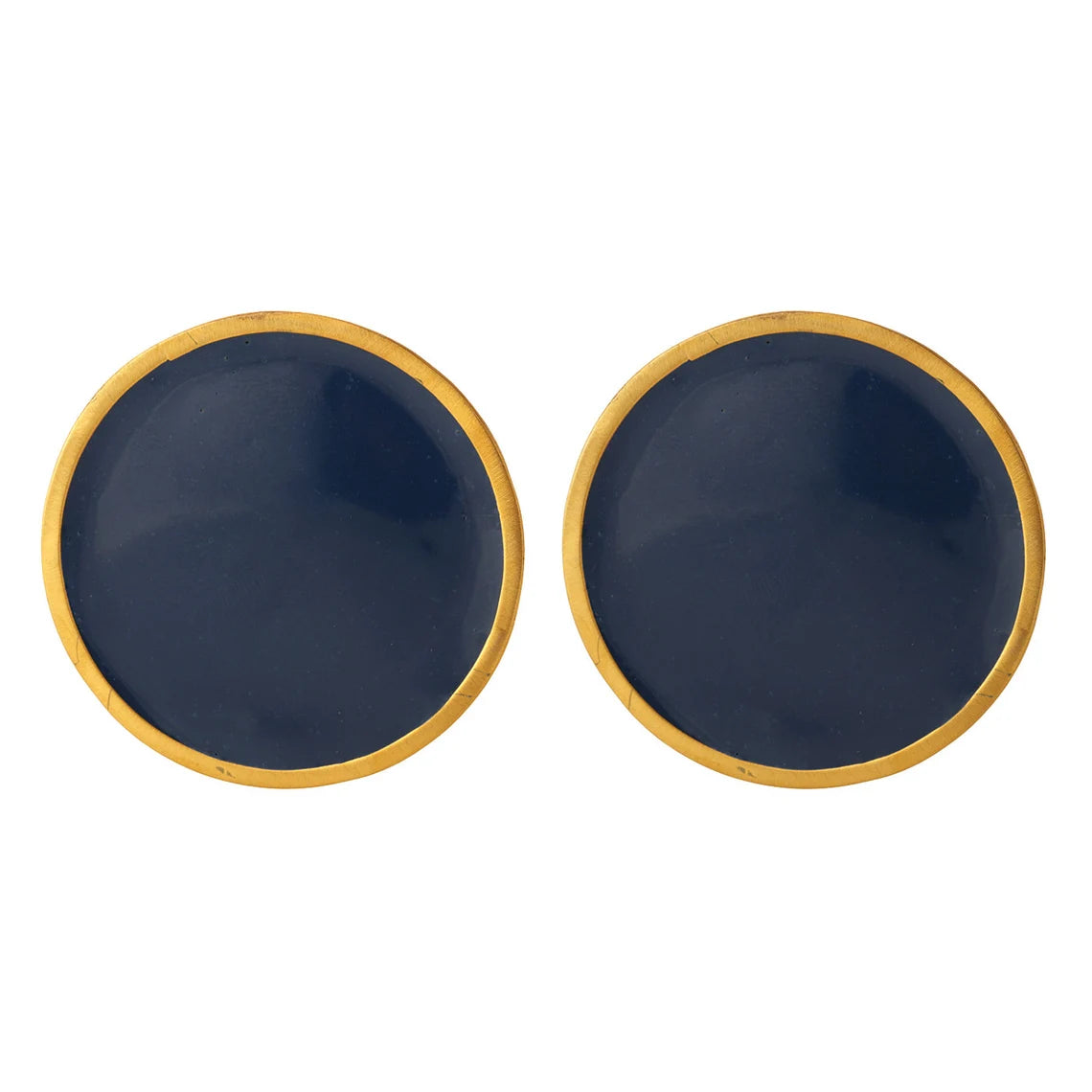 Blue Enamel Round Dangle Large Earring in 925 Sterling Silver with Gold Plating