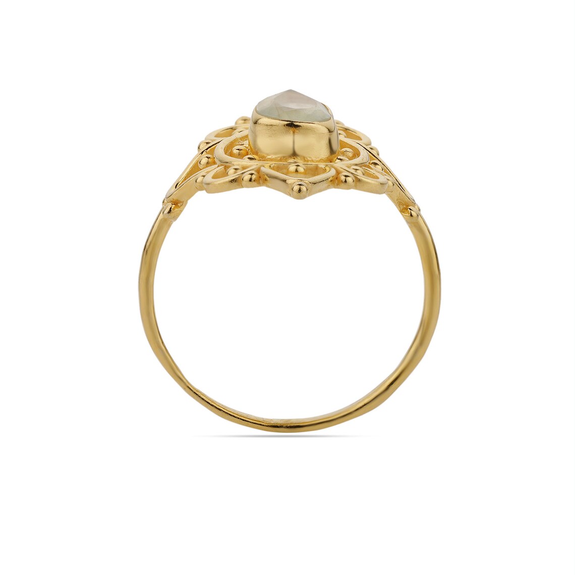 Aqua Onyx Ring - 925 Sterling Silver with Gold Plating, Handmade, Stackable, Designer, Pear Ring