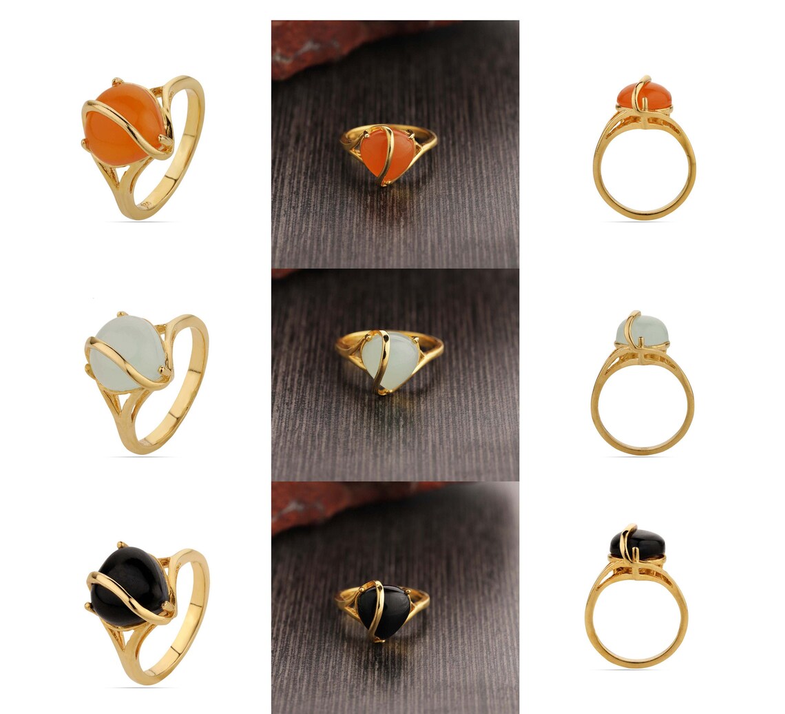 Heart Black Onyx Ring, Multi Gemstones Ring, Carnelian Gemstone Ring, Solitaire Ring, Aqua chalcedony Prong set Ring, Wholesale 3 Rings