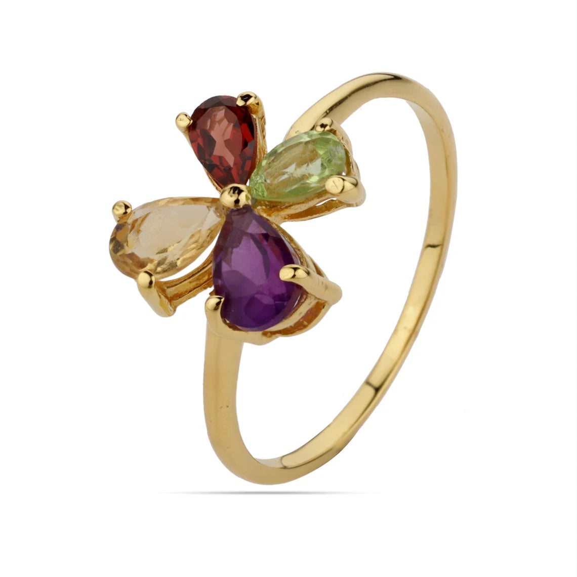Peridot, Garnet, Citrine, Amethyst Multi Gemstone Ring, Stacking Rings, Delicate Rings, Gold Rings, Combination Rings, Prong Ring