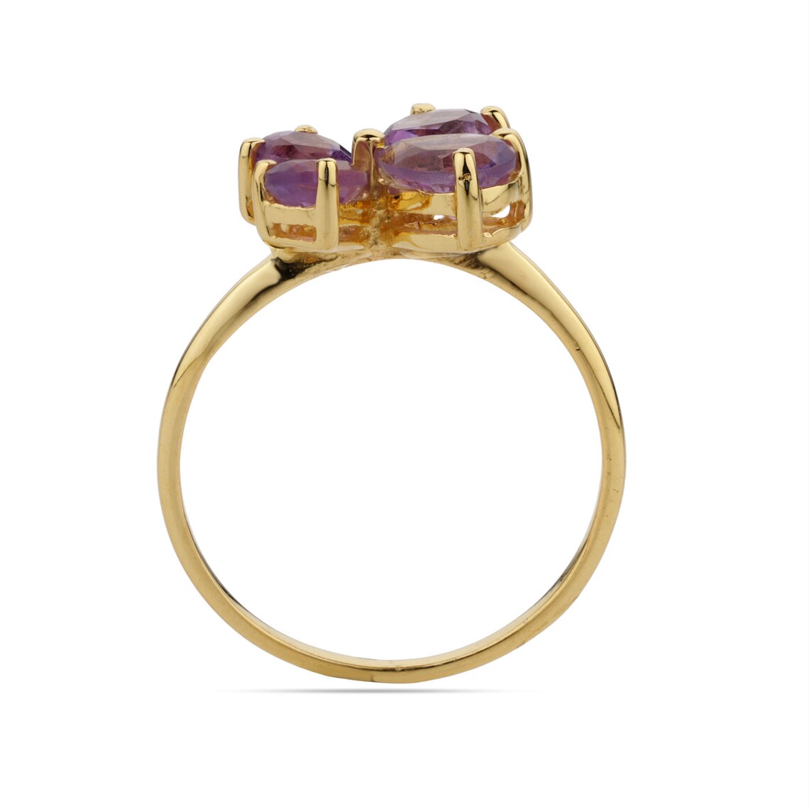 Amethyst Gold Plated Flower Ring, 925 Sterling Silver Ring