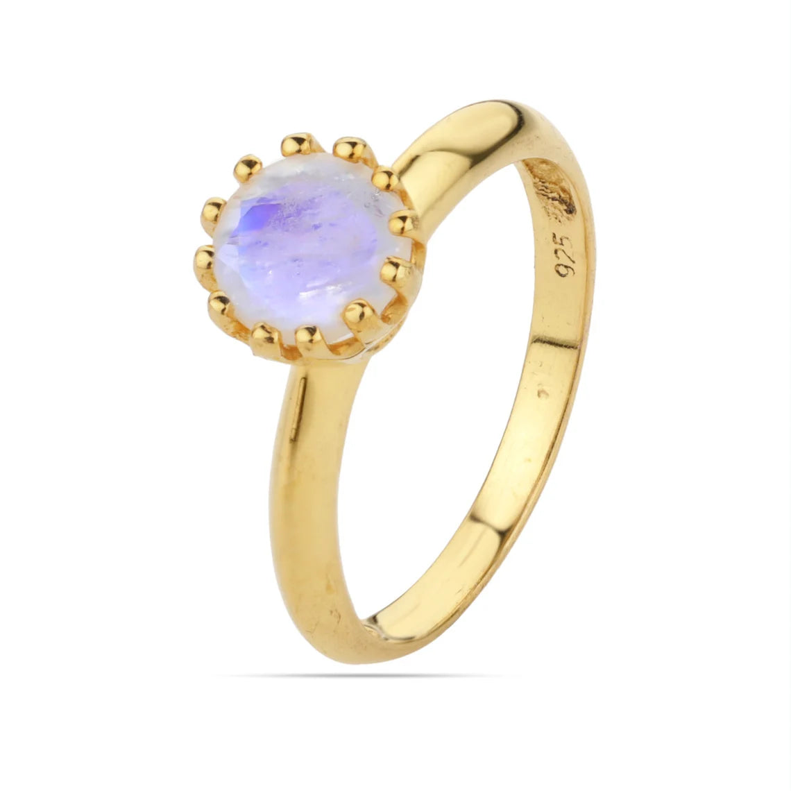 Natural Rainbow Moonstone Round Gemstone Silver Gold Plated Ring, Silver Ring, Gold Plated Ring