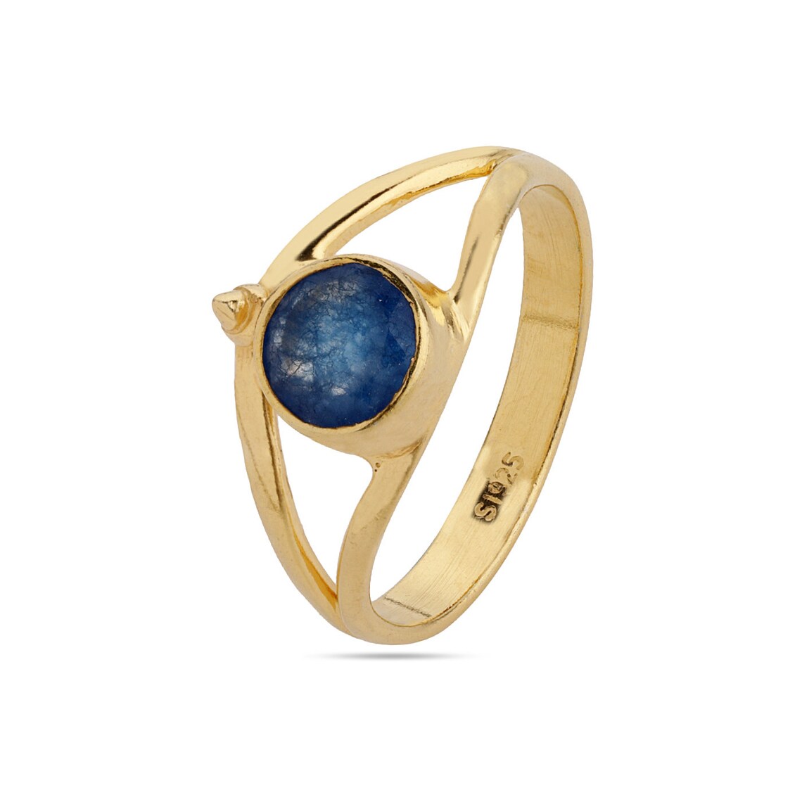 925 Sterling Silver Ring with Blue Gemstone and Gold Plating