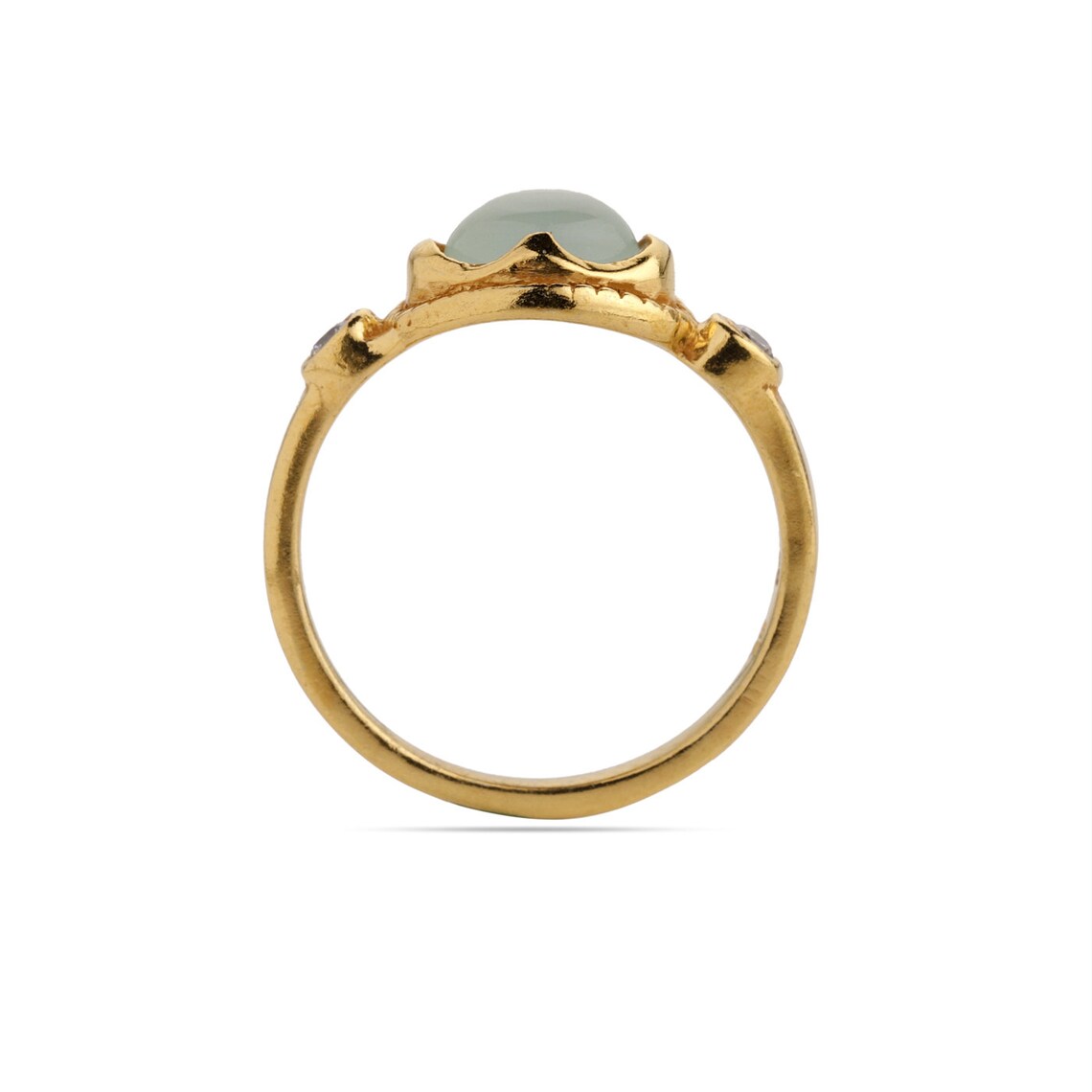 Gold Plated on 925 Sterling Silver Ring - Aqua Chalcedony Ring, Gold Ring, Stacking Ring, CZ and Chalcedony ring, Oval Shape Ring, Aqua Chalcedony Gemstone ring,