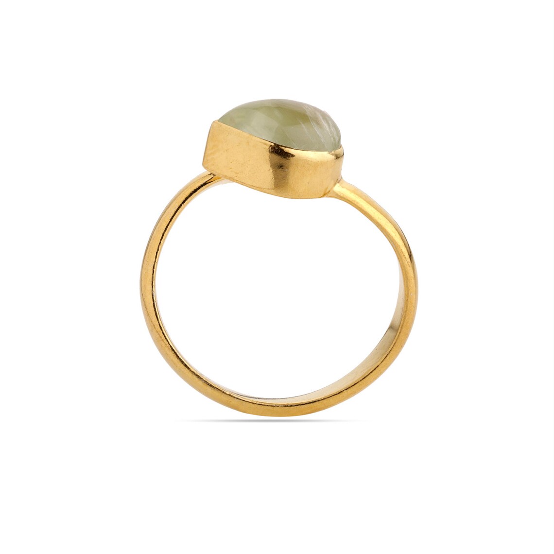 Natural Prehnite Open Ring, Sterling Silver Yellow Gold Ring, Artisan Gift Ring, Stacking Ring ,Natural Prehnite Ring Jewelry Adjustable