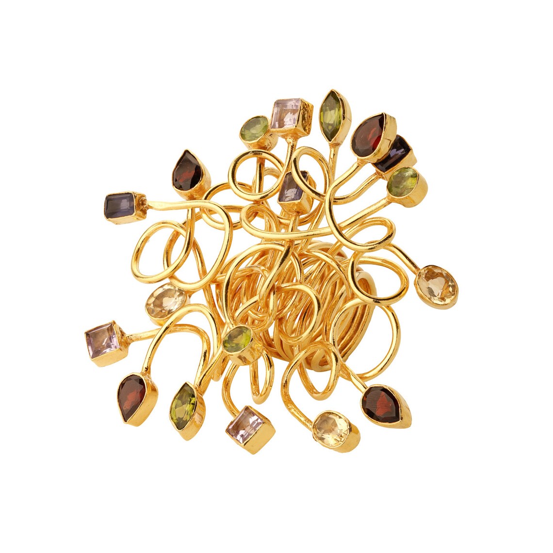 Multi Gemstone Peridot, Citrine, Amethyst, Garnet, Ring, HUGE Ring, Large Ring, Gold Ring, Sterling Silver HUGE ring