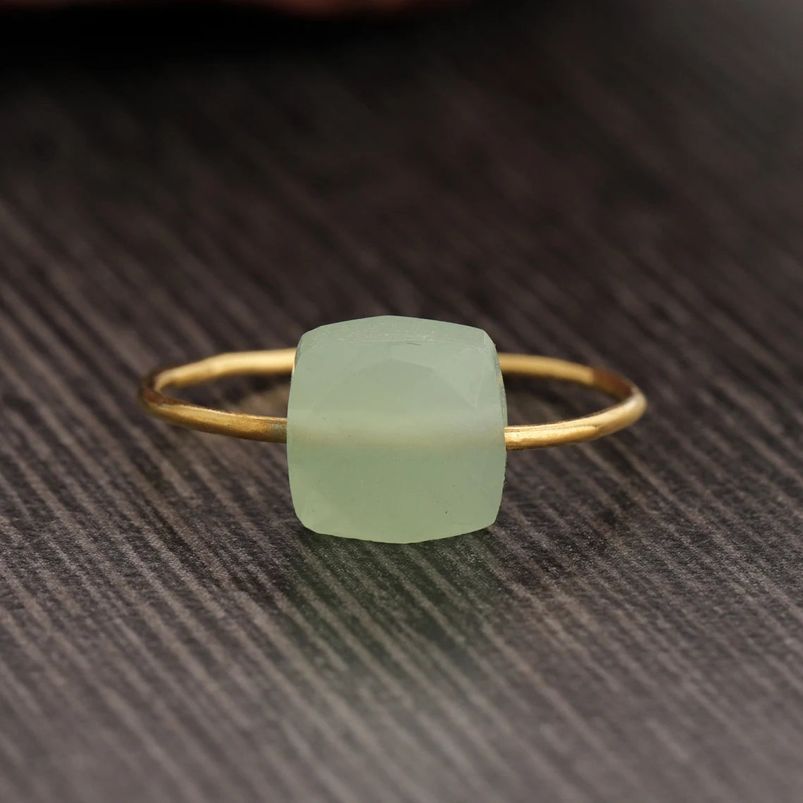 Gold Plating on 925 Sterling Silver Ring - Aqua Chalcedony Ring, Cushion Ring, Gold Ring, Stackable Ring, Aqua Chalcedony Gemstone Ring Handmade Ring
