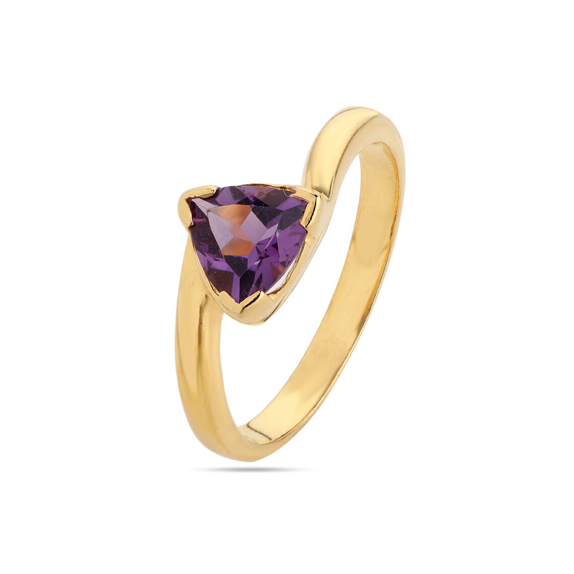Natural Amethyst Trillion Ring - Amethyst Gemstone Ring - 925 Sterling Silver Gold Plated Amethyst Trillion Ring
