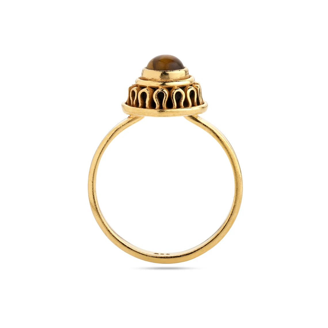 Round Tiger's Eye Ring, Gold Tiger's Eye Ring, Tiger's Eye Gemstone Ring, 925 Sterling Silver Gemstone Solitaire Ring