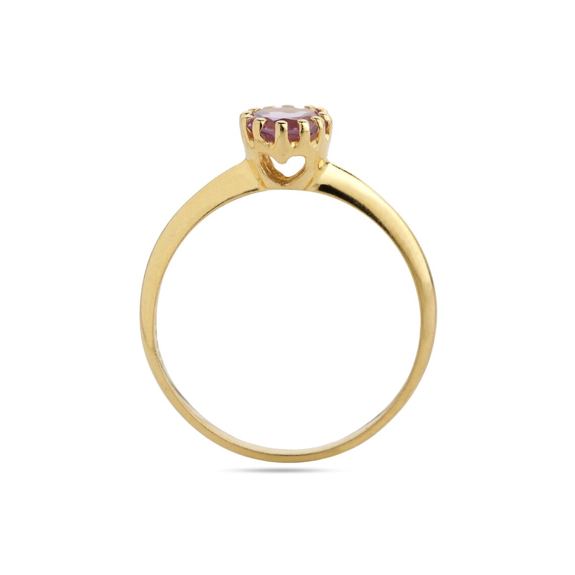 Natural Round Amethyst Minimalist Ring, Sterling Silver Amethyst Gemstone Stacking Ring