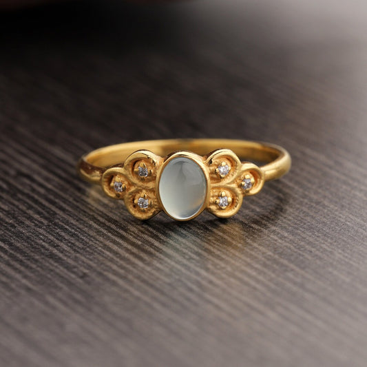 925 Sterling Silver Aqua Chalcedony Ring - Gold Plated