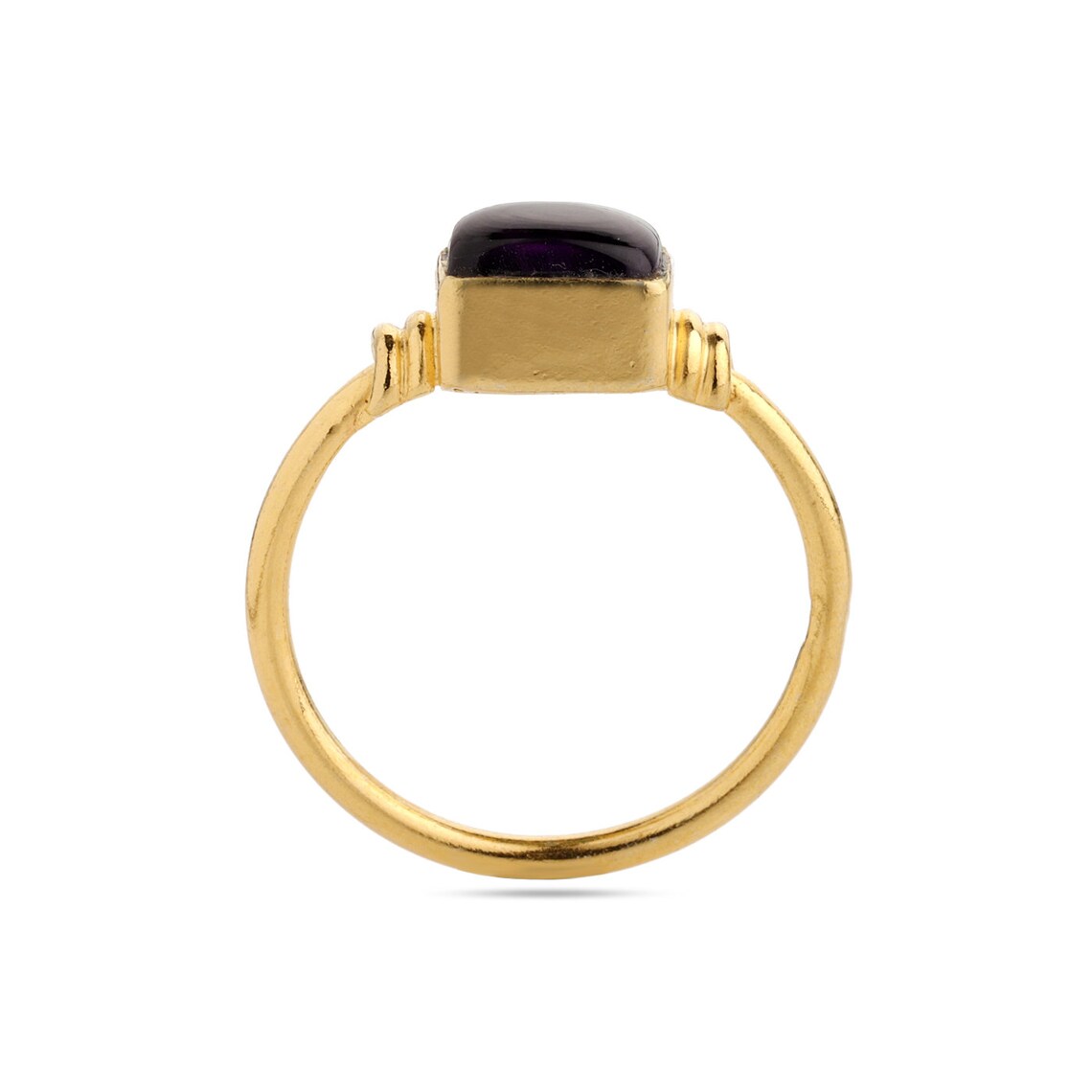 Amethyst Ring - Gold Plated on 925 Sterling Silver Ring - Baguette Shape Stone Ring