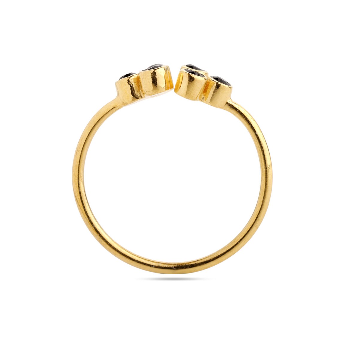 Black Onyx Open 925 Sterling Silver Ring, Adjustable, Tiny Gemstone Silver Ring