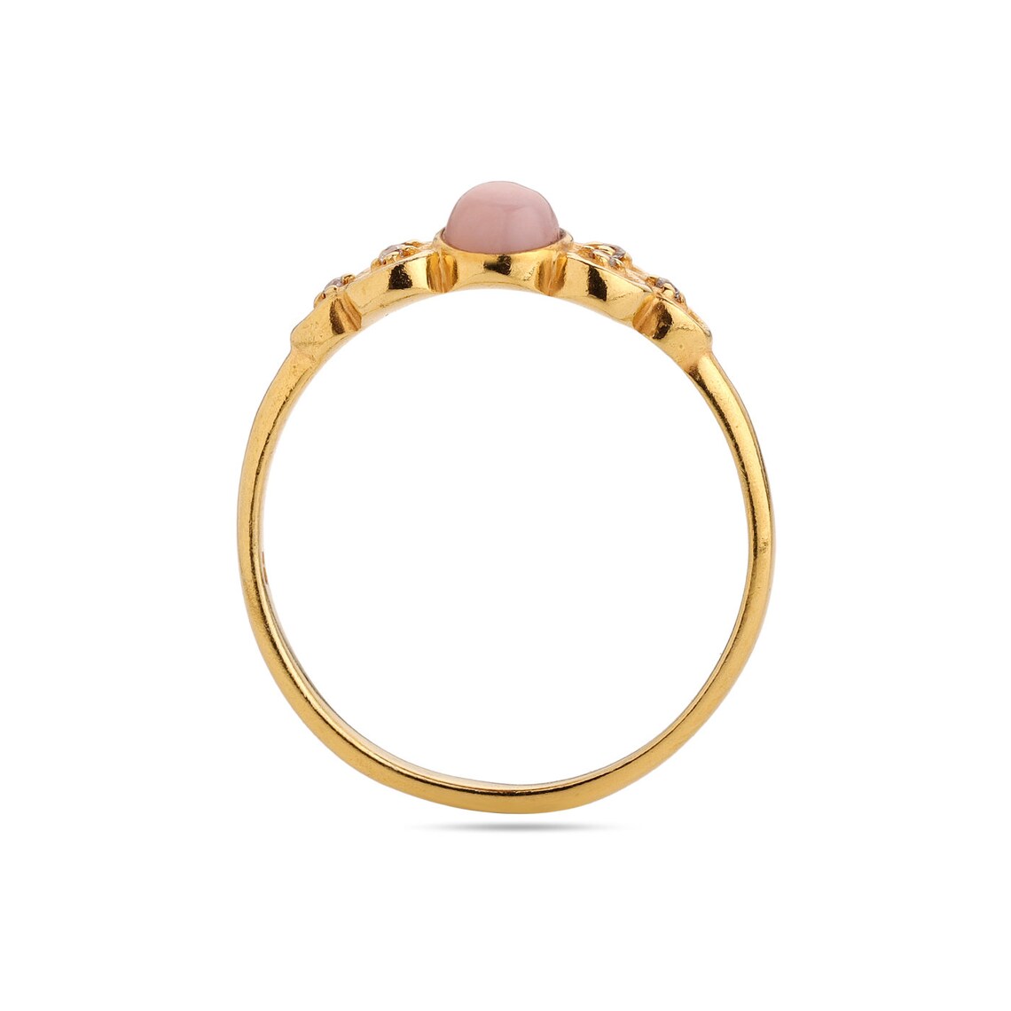 Natural Pink Opal Ring, October Birthstone, Pink Opal CZ Ring, New Mom Gift, 18k Gold Plated Ring, Oval Pink Opal Gemstone ring