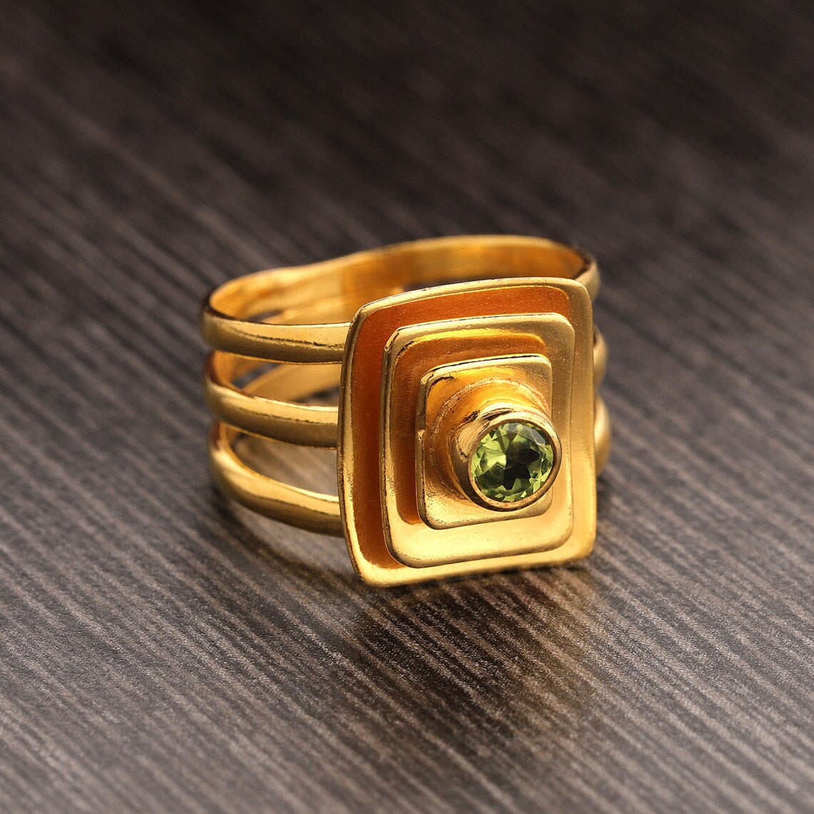 Natural Green Peridot Ring - Round Peridot Gold Ring - Valentine Gift - Beautiful Ring - Gift For Her- August Birthstone