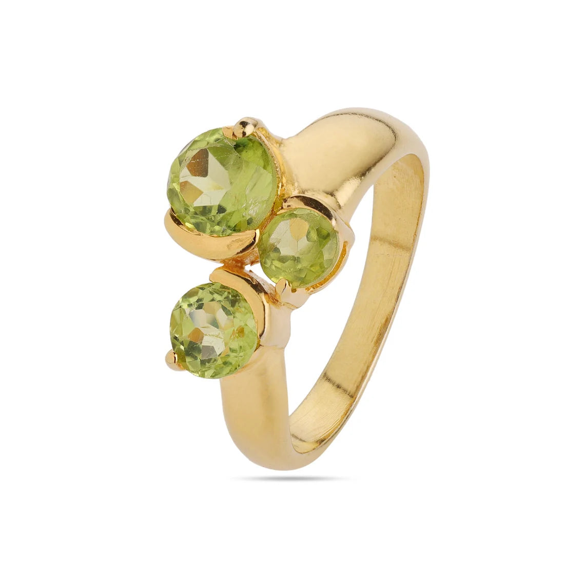 Round Peridot Gemstone Ring, Gold Ring, three stone ring