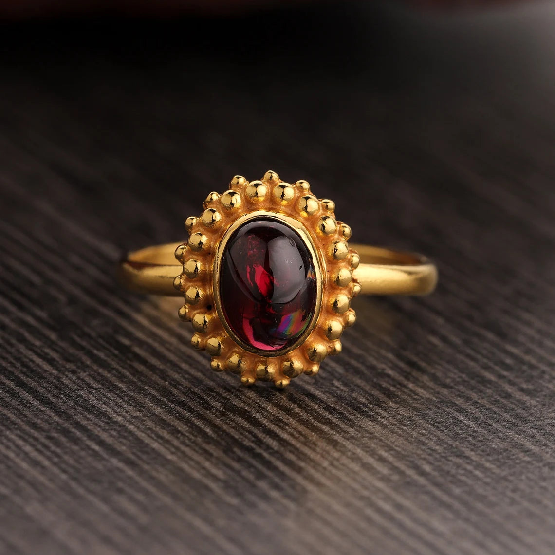Gold Garnet Ring, Oval Garnet Ring, Dainty Garnet Ring, Garnet Solitaire, January Birthstone