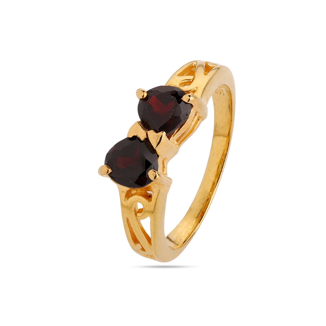 Garnet Trillion Ring, Garnet Two Gemstone Ring, Natural Garnet Silver Ring, 925 Sterling Silver Garnet Ring