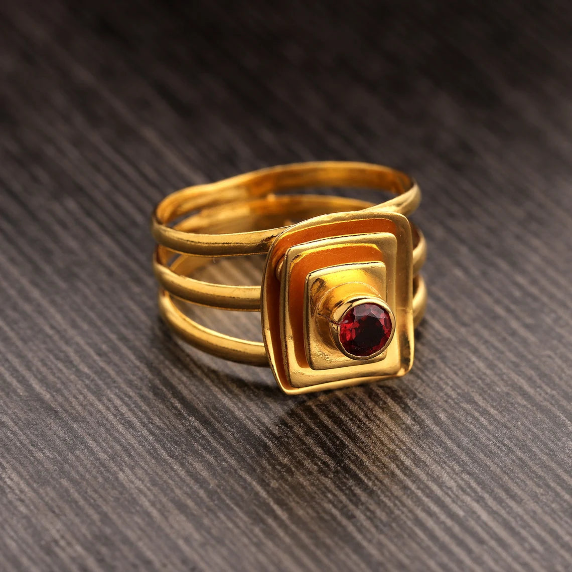 Statement Garnet Ring, Round Garnet Birthstone Ring