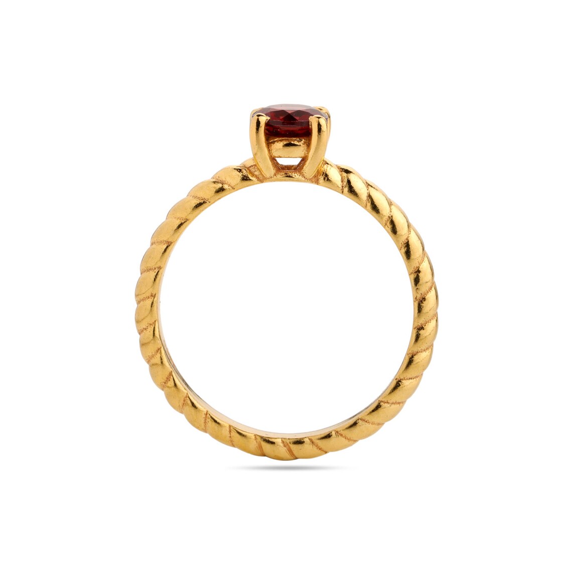 Natural garnet round gemstone ring, Prong set Garnet ring, garnet gemstone twisted band ring, Gold Plated garnet ring, minimalist ring
