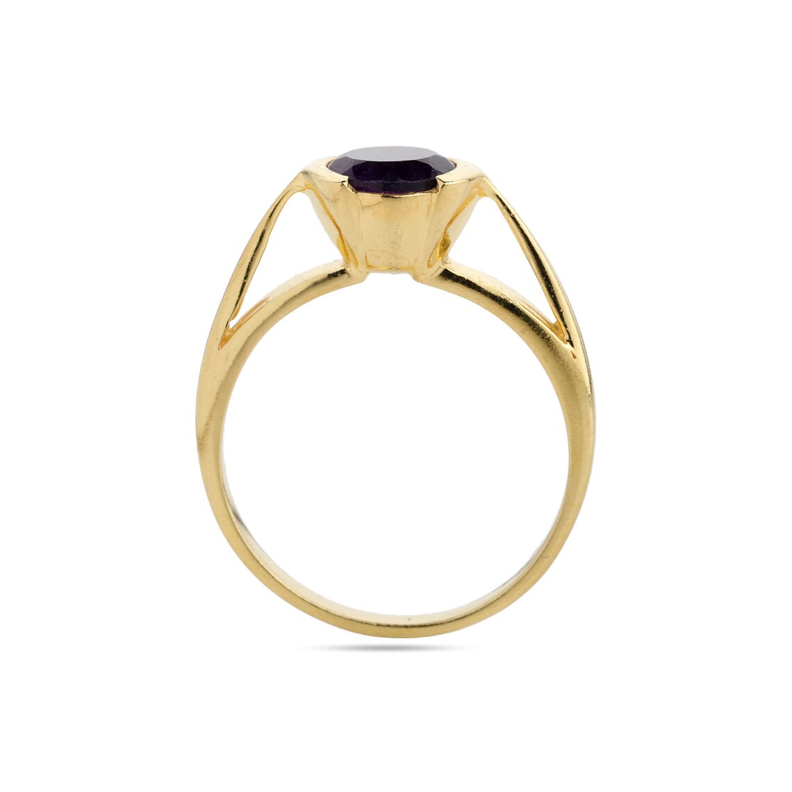 Round Amethyst Gold Ring, Amethyst 925 Sterling Silver Ring