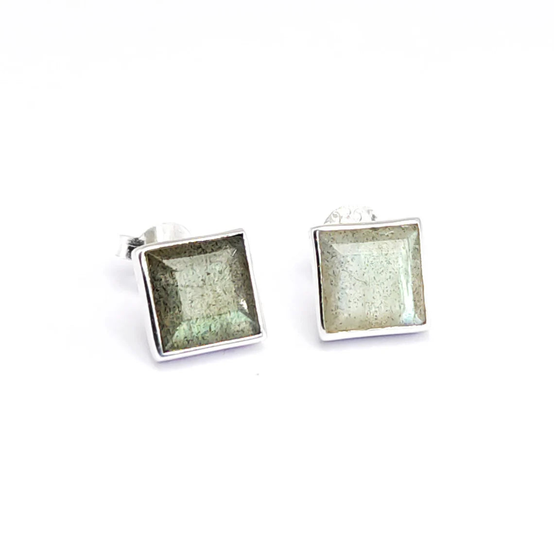 Sterling Silver and Genuine Labradorite Square Shaped Studs