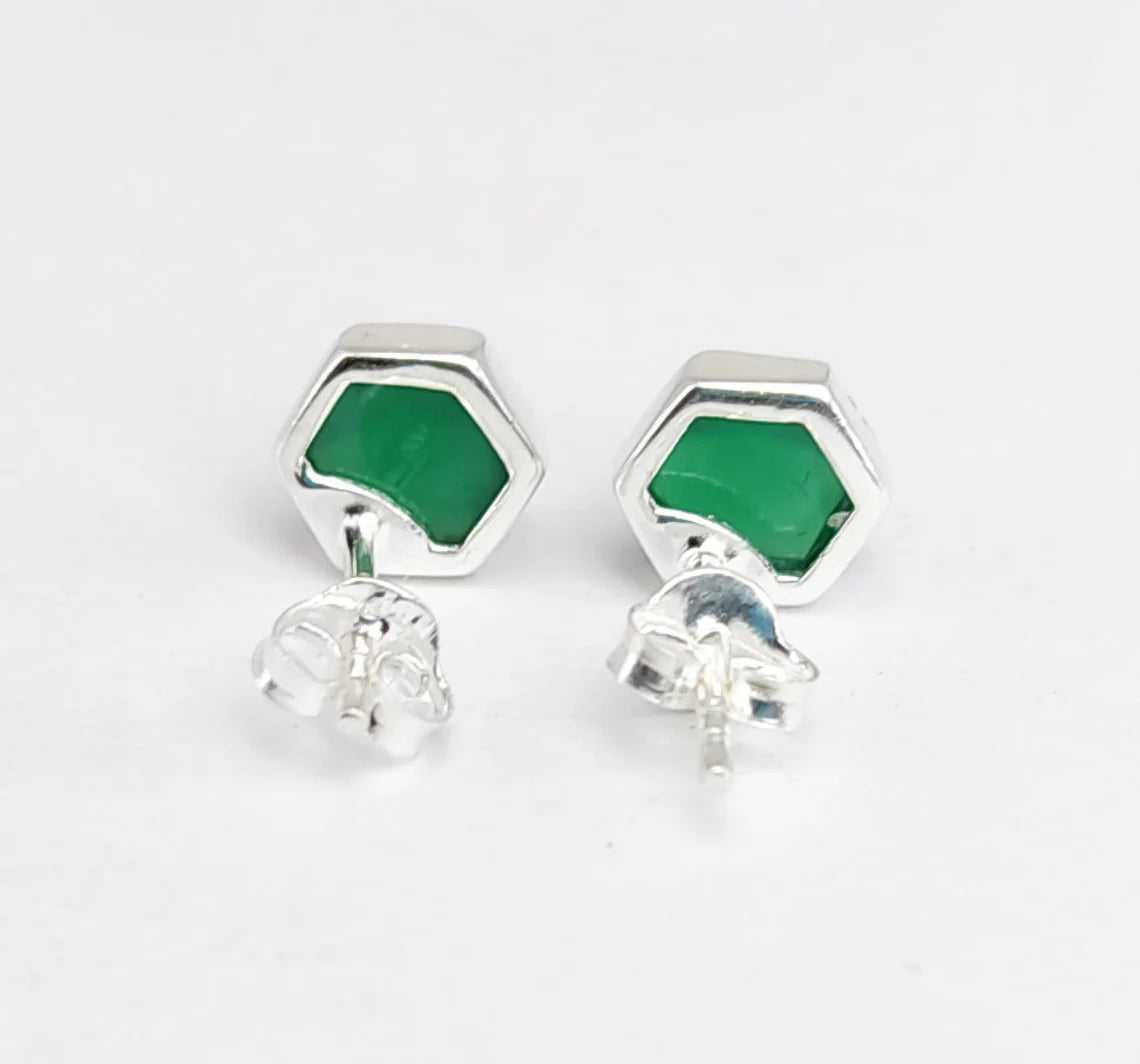 Green Onyx Stud Earrings, Green Onyx Posts jewelry, top earrings, green stone studs, gemstone earrings,